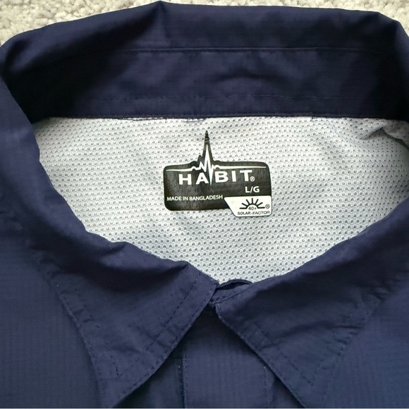Habit Men Navy Button-Up Shirt Solar Protection Fishing Hiking Sz L - Picture 3 of 9